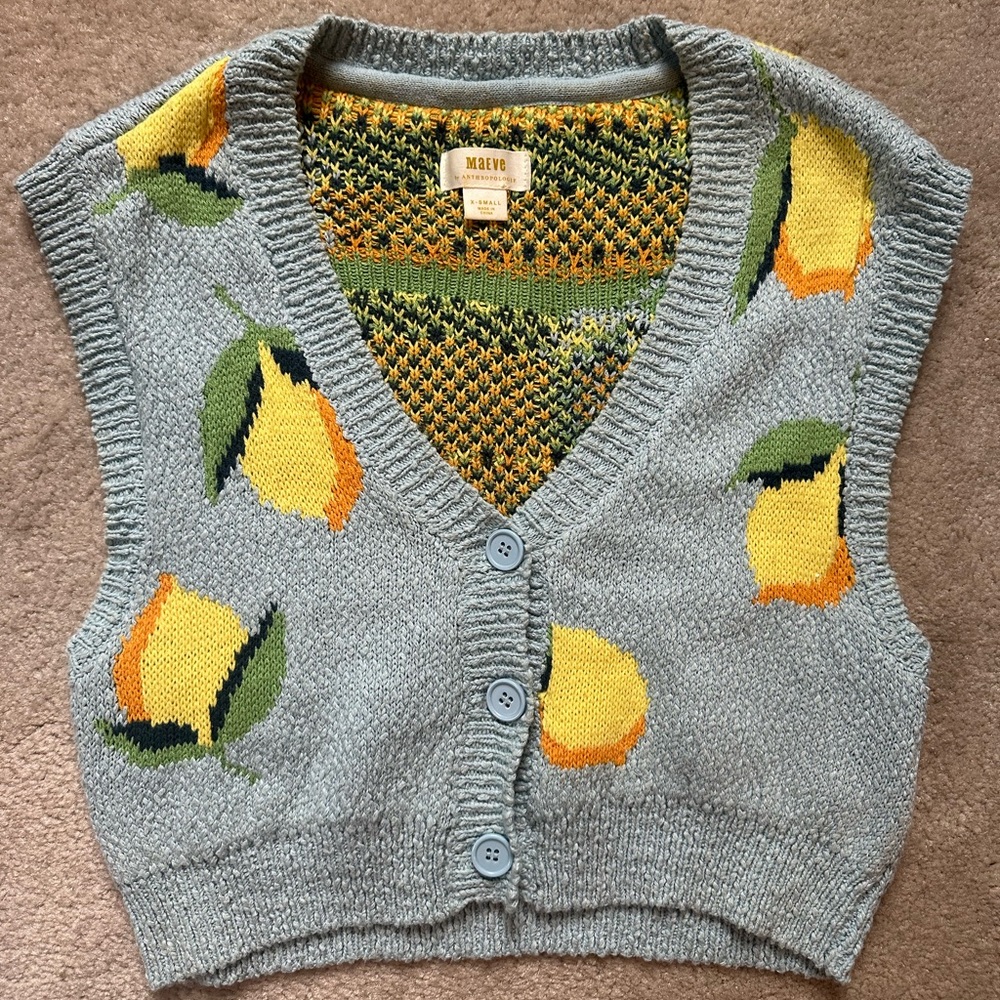 Maeve  Lemon Patterned Sweater Vest